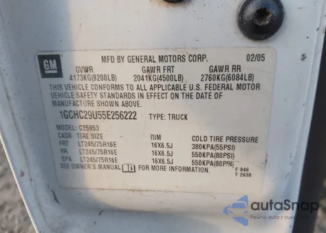 2005 Chevrolet Silverado 2500Hd Work Truck z USA, uszkodzony, nr VIN 1GCHC29U55E256222